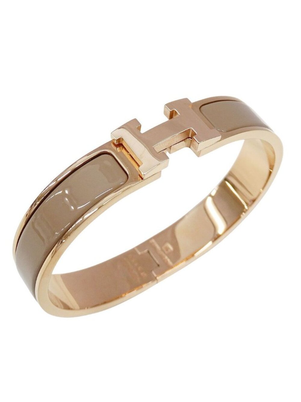 Hermes Bangle Click Metal Brown Glaze Pink Gold Adult Bracelet